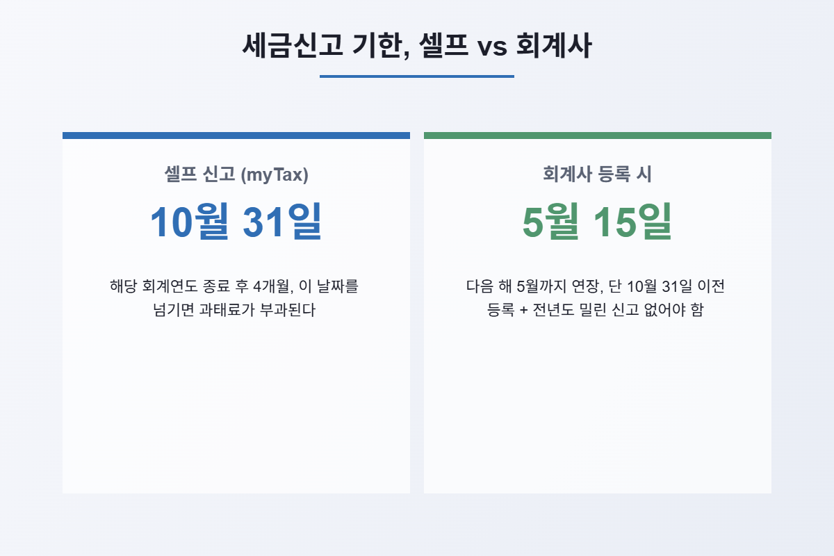 세금신고 기한 셀프 신고와 회계사 등록 비교